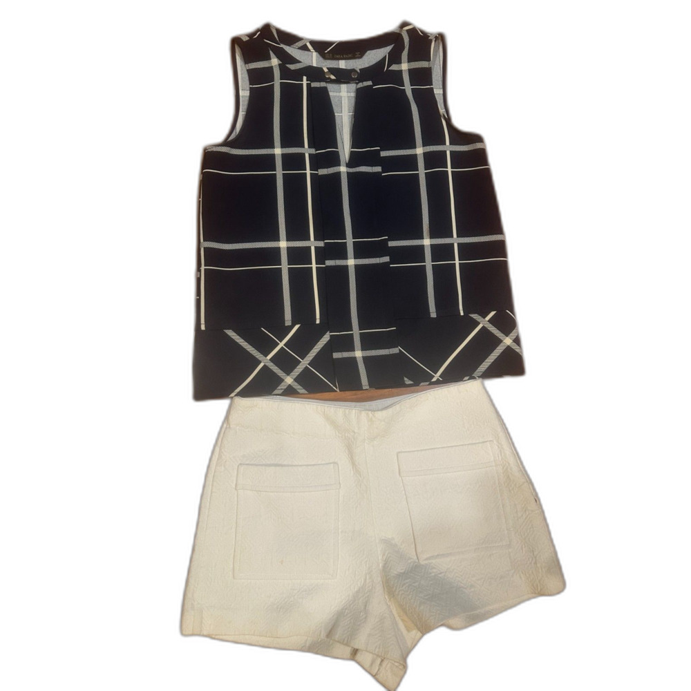 ZARA BASIC Top XS AND ZARA TRAFALUC SZ M White Shorts